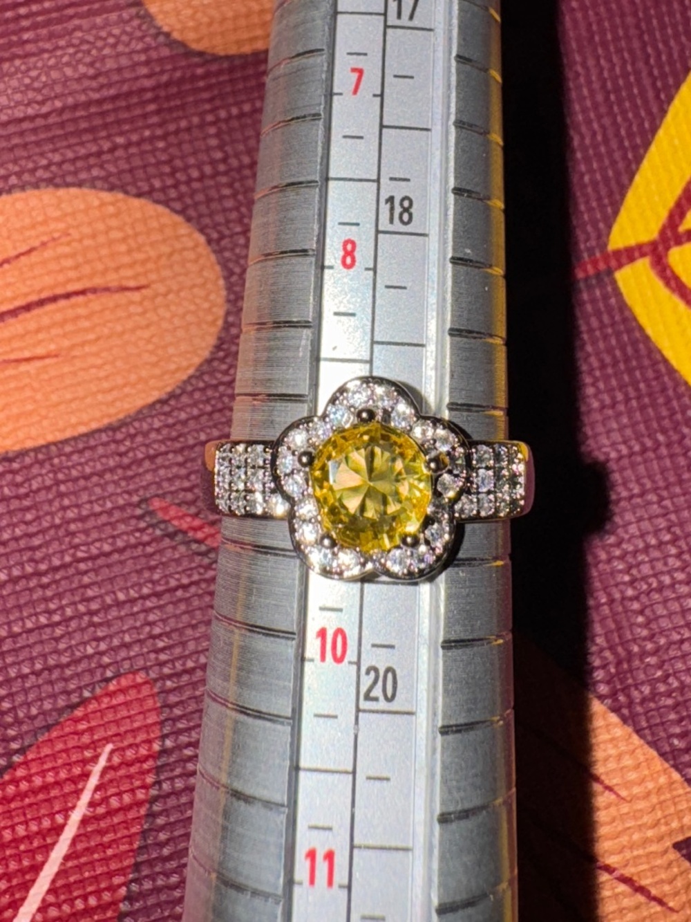 White Gold Filled Yellow CZ Flower Ring